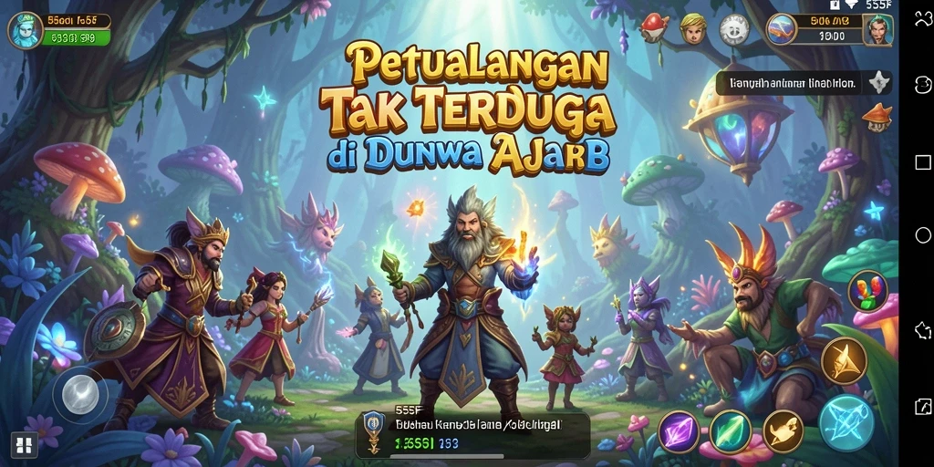 Screenshot gameplay 555F menunjukkan petualangan menakjubkan di dunia magis.