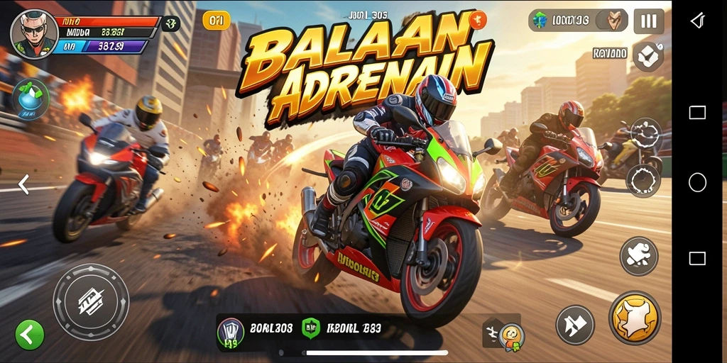 Screenshot gameplay JUDOL303 yang menegangkan saat balapan motor.