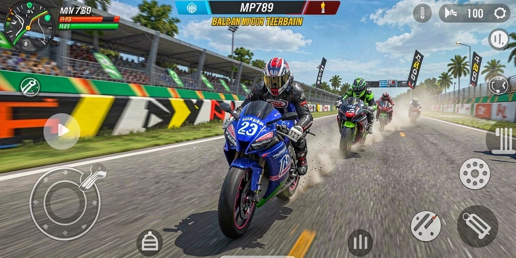 Tampilan grafik balapan motor yang menegangkan di MVP789.