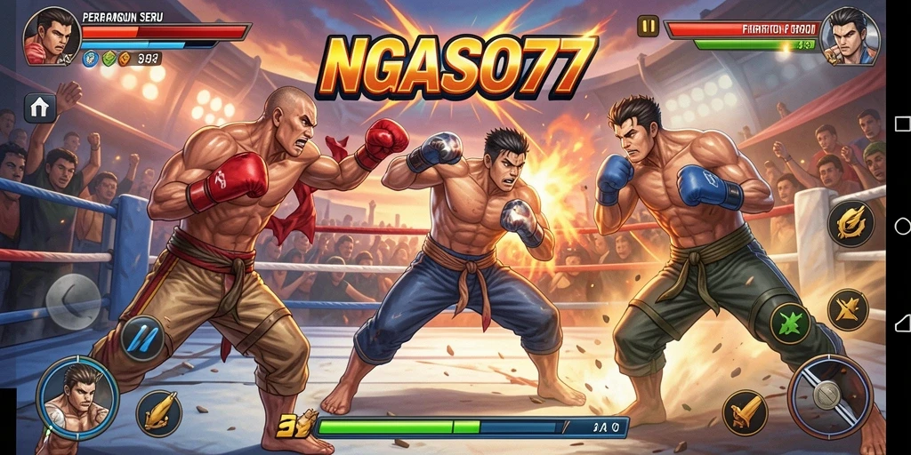 Screenshot gameplay NGASO77 yang menunjukkan aksi pertarungan yang intens.