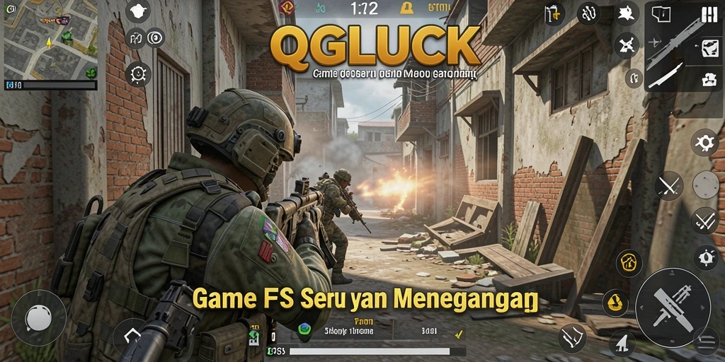 Tampilan gameplay QGLUCK dengan aksi tembak-menembak yang intens.