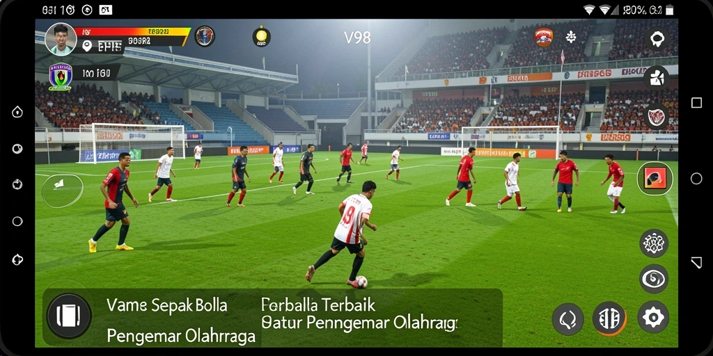 Tampilan gameplay V98 yang mendebarkan dengan aksi sepak bola nyata.